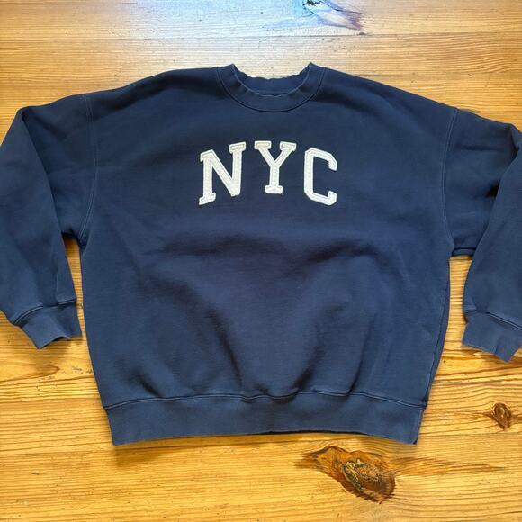 PacSun navy blue NYC pullover crew sweatshirt SIZE L - Picture 1 of 6